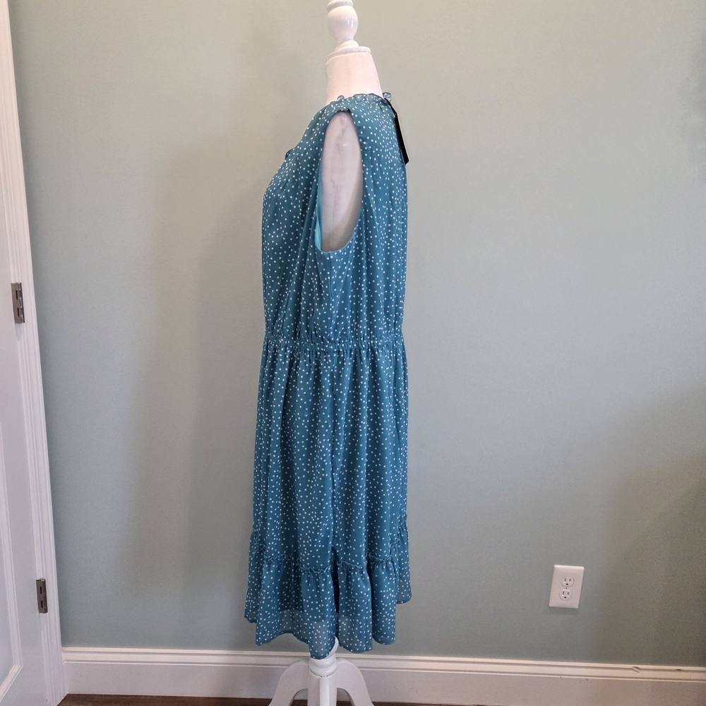 Pinup Fashion Teal Polka Dot Sleeveless Midi Dress Size 22 Ruffle - Picture 4 of 15